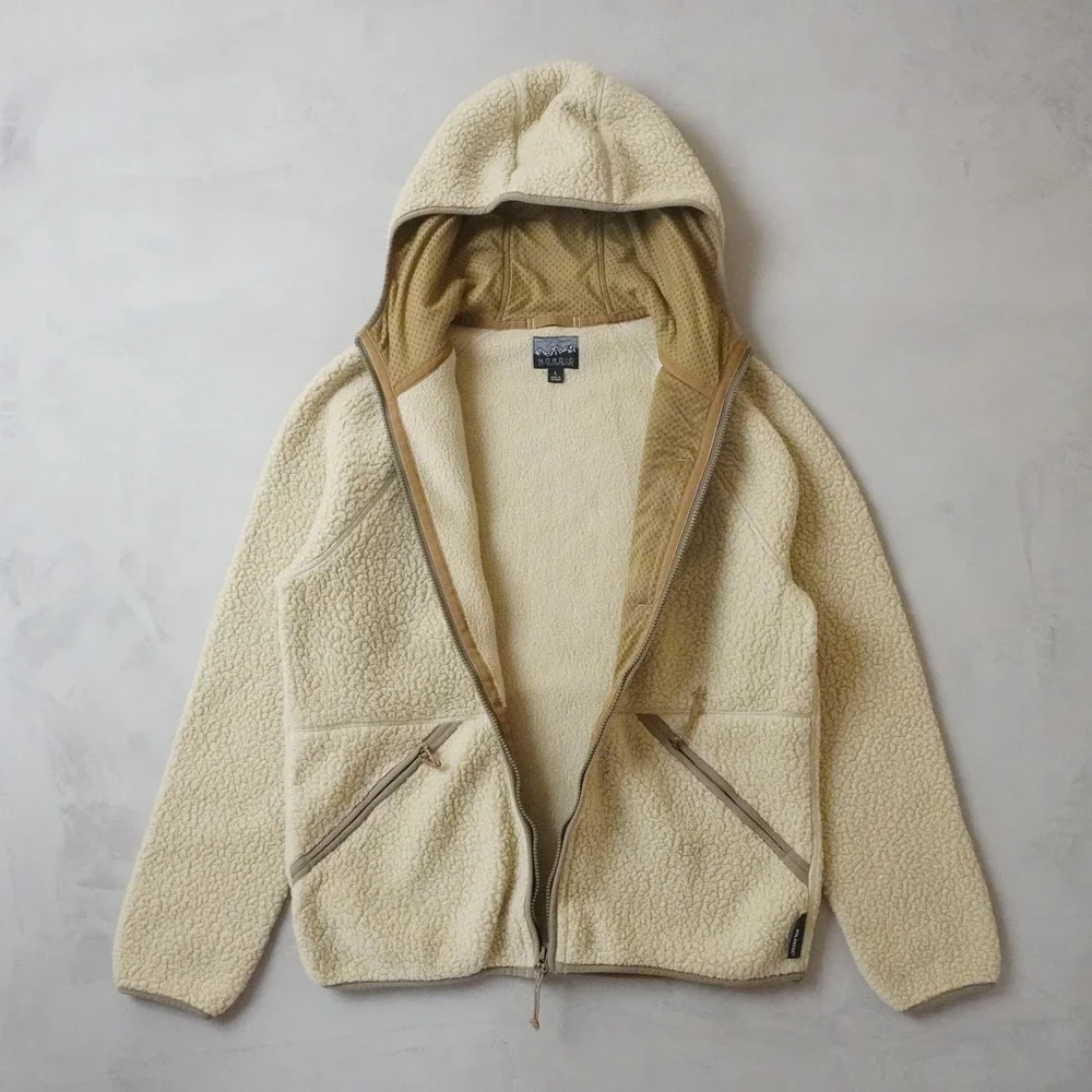 J. Crew Nordic Polartec Sherpa Fleece Hoodie Large Mens Cream Full Zip Y2K